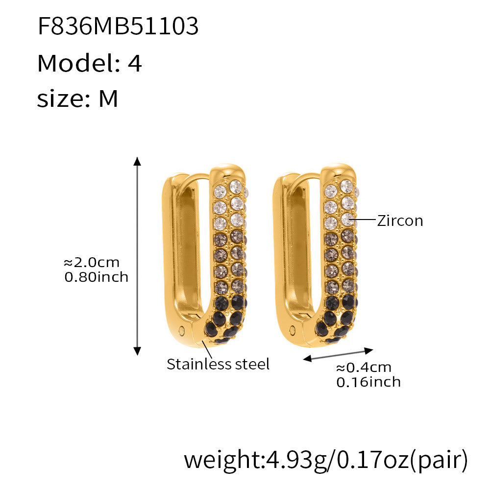 B廠【F836】跨國新款彩色5A鋯石長款U型耳扣耳圈不鏽鋼鍍18k真金不掉色
 25.11-2
