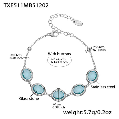 B廠【TXP511】不鏽鋼幾何橢圓切面玻璃石包邊項鍊手鍊耳環組鍍18k金跨國首飾
 25.12-2