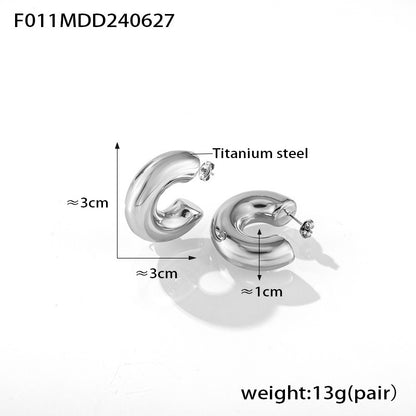 B廠【F011】韓國版新款氣質幾何鈦鋼鍍18k金耳環冷淡風C型光面簡約小眾百搭耳飾 24.07-1