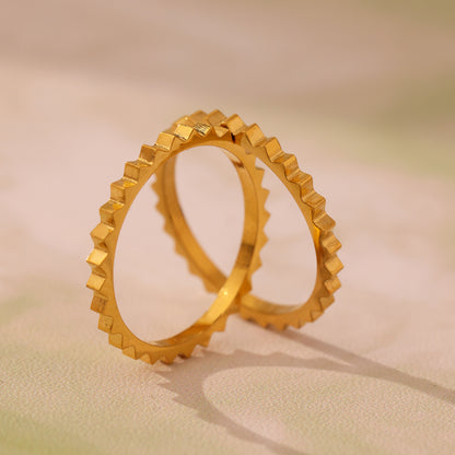 B廠【A994】ins小眾設計齒輪造型設計可疊戴搭配戒指女款不鏽鋼鍍18K金 25.04-4