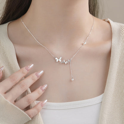 D廠【YC0665N】S999足銀百搭五隻蝴蝶項鍊仙女風簡約高級設計氣質鎖骨鏈 25.03-4
