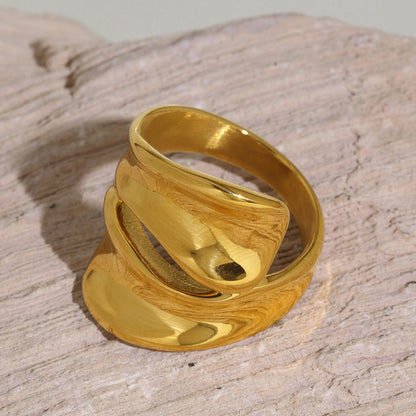 B廠【A336】ins跨國不鏽鋼鍍18k金幾何誇張戒指歐美風時髦不規則食指戒 25.03-2