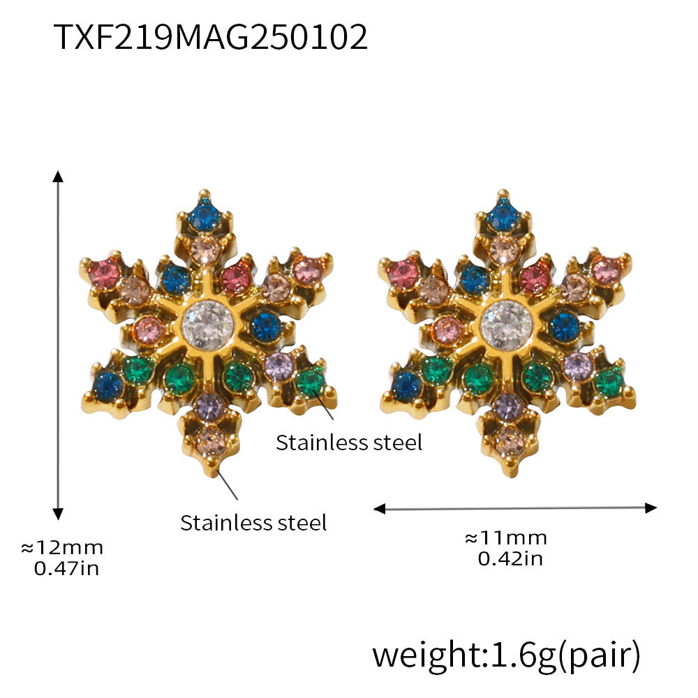 B廠【TXF219】手工鑲嵌雪花鋯石耳環時尚鈦鋼耳飾精緻氣質PVD電鍍18K真金 25.01-2
