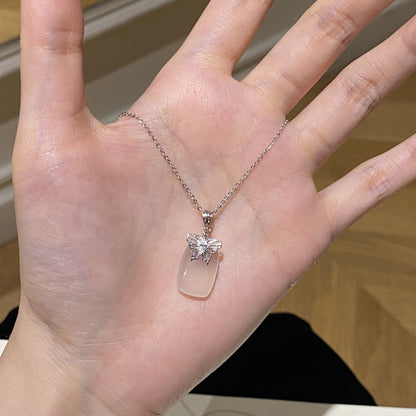 E廠【XDQ0051N】S925純銀新中式蝴蝶玉髓項鍊女天然石無事牌高級感鎖骨鏈
 25.11-1