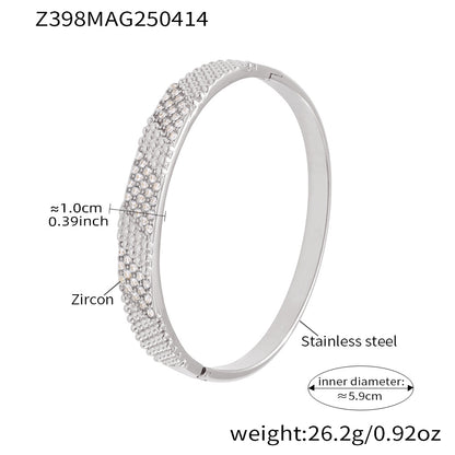 B廠【Z398】鑫藝鑫歐美新款飾品不鏽鋼重工鑄造鑲鋯石超閃卡扣手環PVD鍍18k金 25.04-4