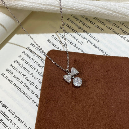 F廠【XDQ0749N】S925純銀韓系甜美蝴蝶結玫瑰切項鍊女小眾精緻閃鑽百搭鎖骨鏈
 25.11-2