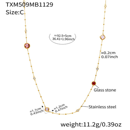 B廠【TXP509】不銹鋼四葉花鑲鋯石切面包邊石頭手鍊長款毛衣鏈項鍊耳環首飾套裝
 25.12-1