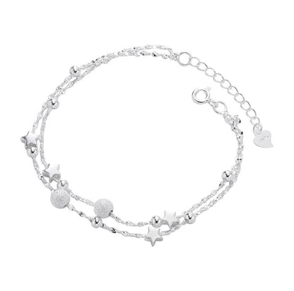 E廠【DQ0156S】S925純銀簡約ins雙層星星手鍊女輕奢小眾磨砂圓珠高級感手飾 25.06-2