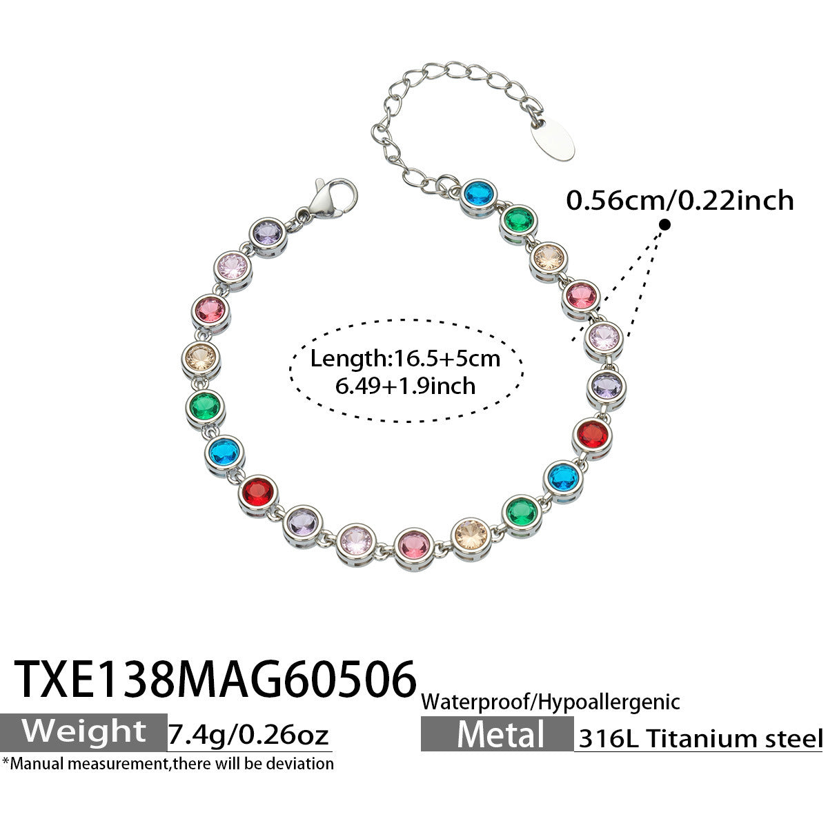 B廠【TXP138】chic奢華5A圓彩鋯石拼接項鍊手鍊套組不鏽鋼鍍18k金精緻時尚飾品
 26.05-2