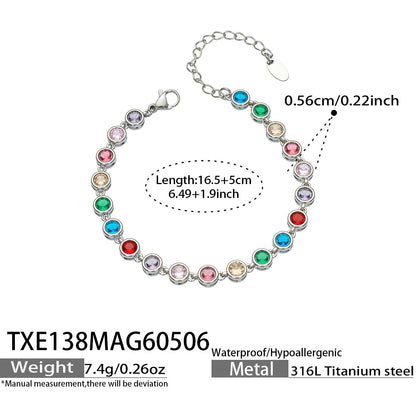 B廠【TXP138】chic奢華5A圓彩鋯石拼接項鍊手鍊套組不鏽鋼鍍18k金精緻時尚飾品
 26.05-2