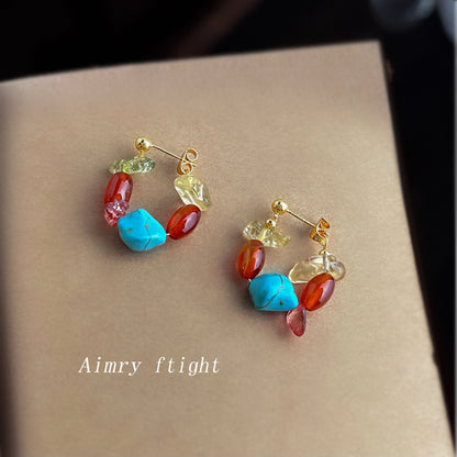 A廠【S17】天然石紅瑪瑙手工藝設計感手工耳環國潮民族風新款耳環飾品
 25.10-3