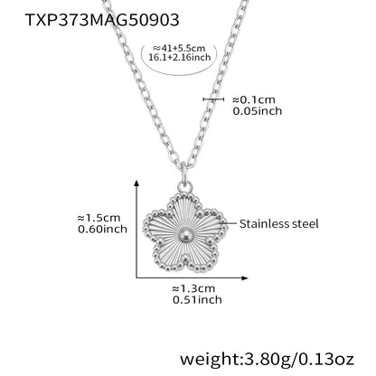 B廠【TXP373】歐美飾品不銹鋼雙面批花五葉花吊墜項鍊手鍊套裝鍍18k真金
 25.09-2