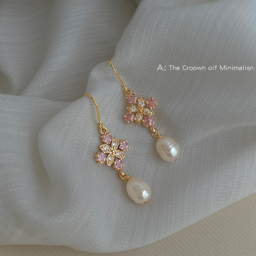 C廠【7045】淡水珍珠微鑲鋯石清新甜美小香風新款耳環飾品水滴耳環女
 25.11-1