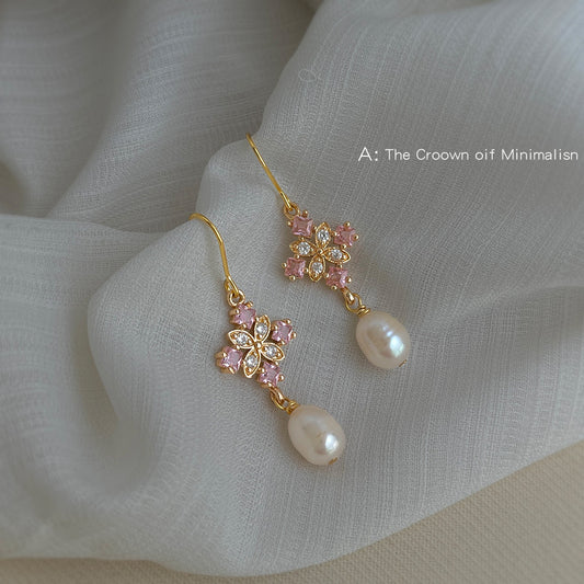 C廠【7045】淡水珍珠微鑲鋯石清新甜美小香風新款耳環飾品水滴耳環女
 25.11-1