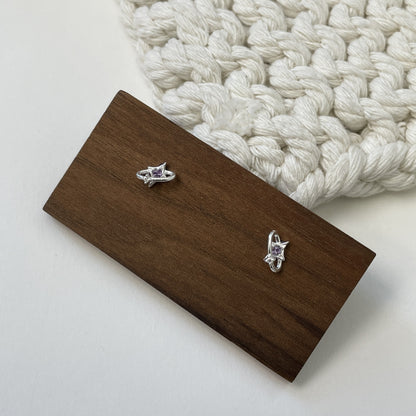 F廠【XDQ11287E】S999純銀小眾精緻四芒星耳環女個性簡約鋯石星芒時尚百搭耳飾
 25.11-2