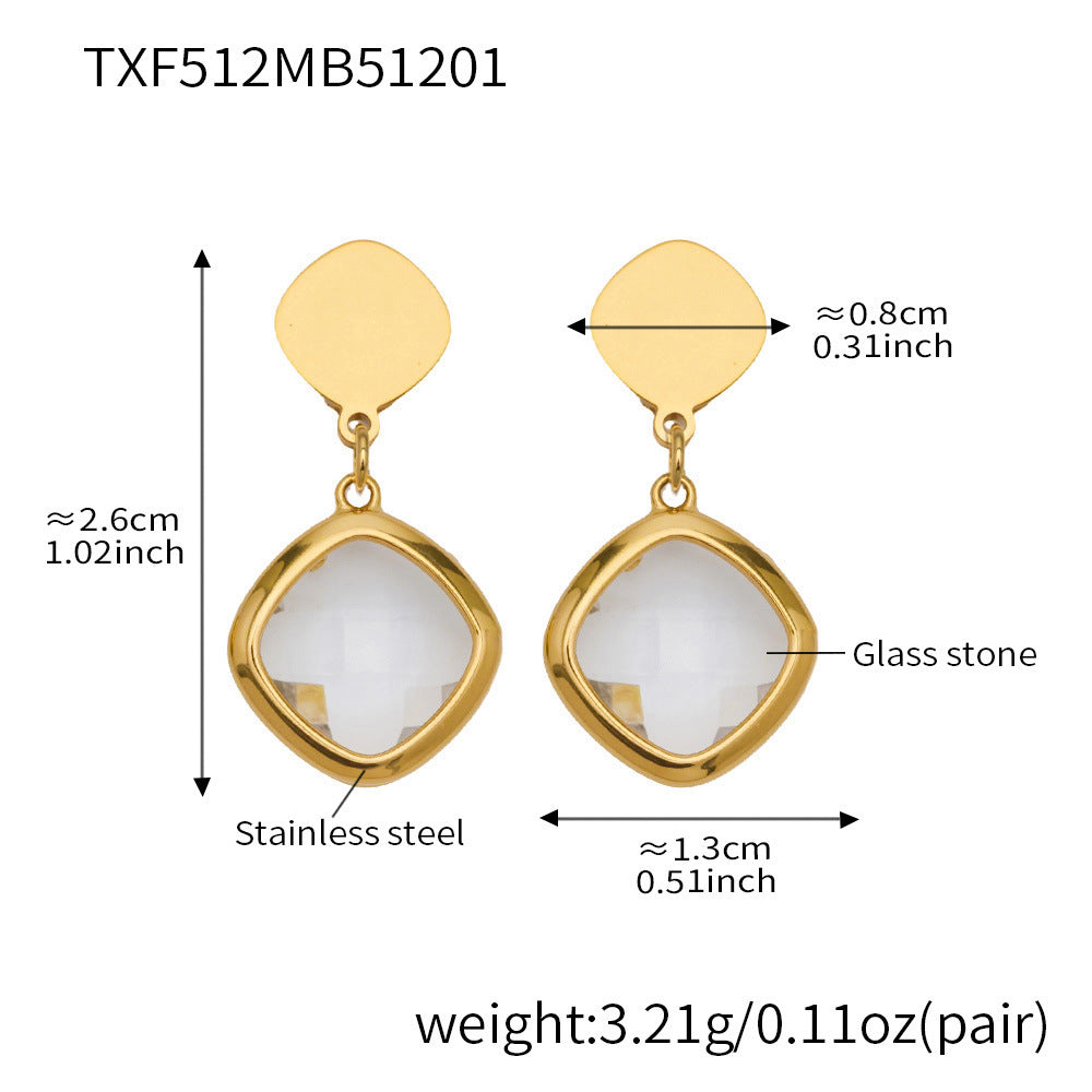 B廠【TXP512】不銹鋼正方形切面玻璃石手鍊項鍊耳環套裝歐美風潮酷氣質珠寶首飾
 25.12-2