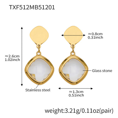 B廠【TXP512】不銹鋼正方形切面玻璃石手鍊項鍊耳環套裝歐美風潮酷氣質珠寶首飾
 25.12-2