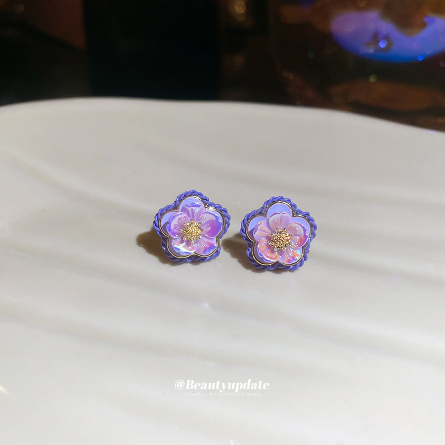 A廠【HE27202】925銀針花邊樹脂花朵耳環超仙清新甜美百搭耳環小眾設計感耳飾女 25.06-2