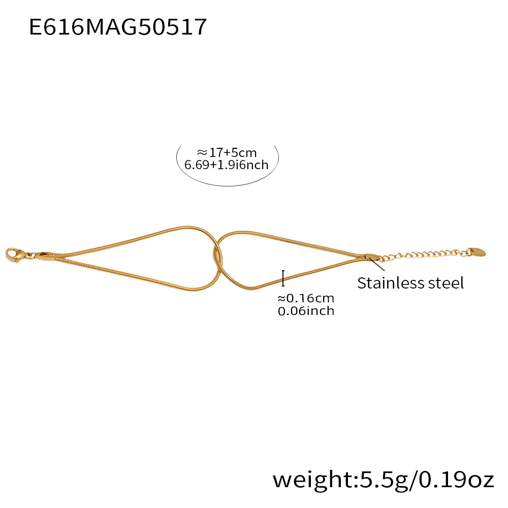 B廠【E616】歐美新款不鏽鋼雙層打結手鍊簡約個性百搭鎖骨鏈鍍18k真金 25.05-4