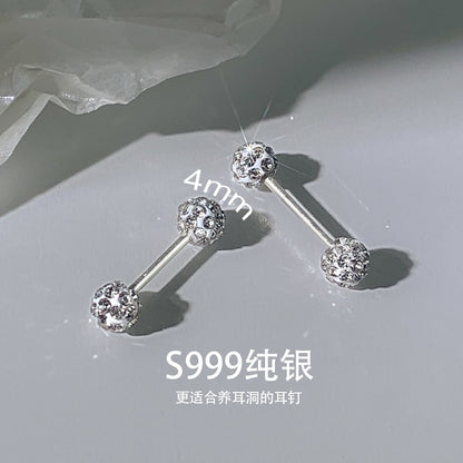 F廠【DQ10039E】999足銀雙頭香巴拉閃鑽耳環女小眾高級超閃耳骨釘養耳洞耳飾 25.04-1