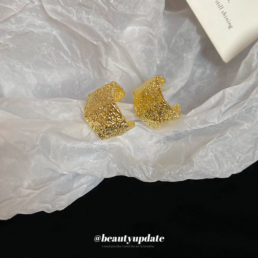 A廠【HE26092】925銀針褶皺幾何C型耳環個性獨特設計耳環輕奢高級感耳飾設計感小眾 25.04-4