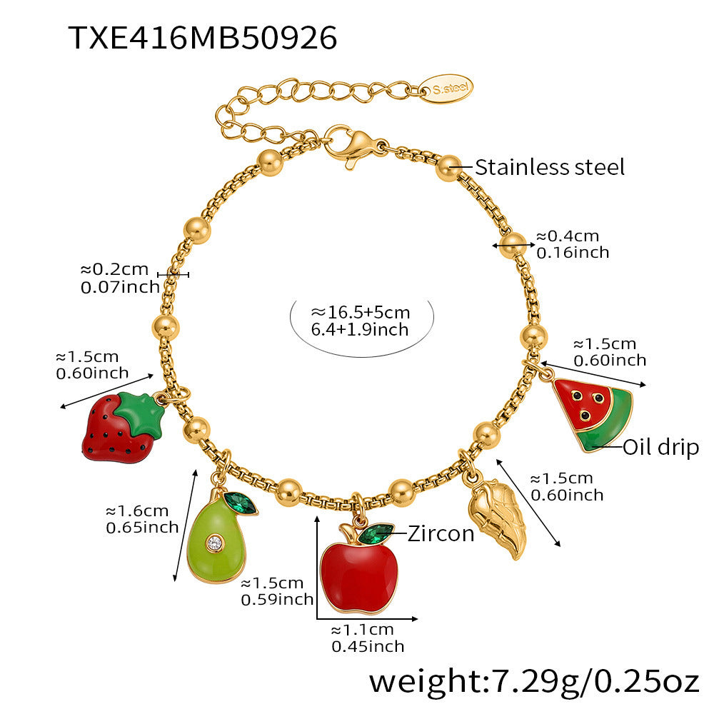 B廠【TXP416】水果滴油系列鑲鋯石多配件吊墜項鍊手鍊腳鍊不銹鋼飾品套裝
 25.10-1