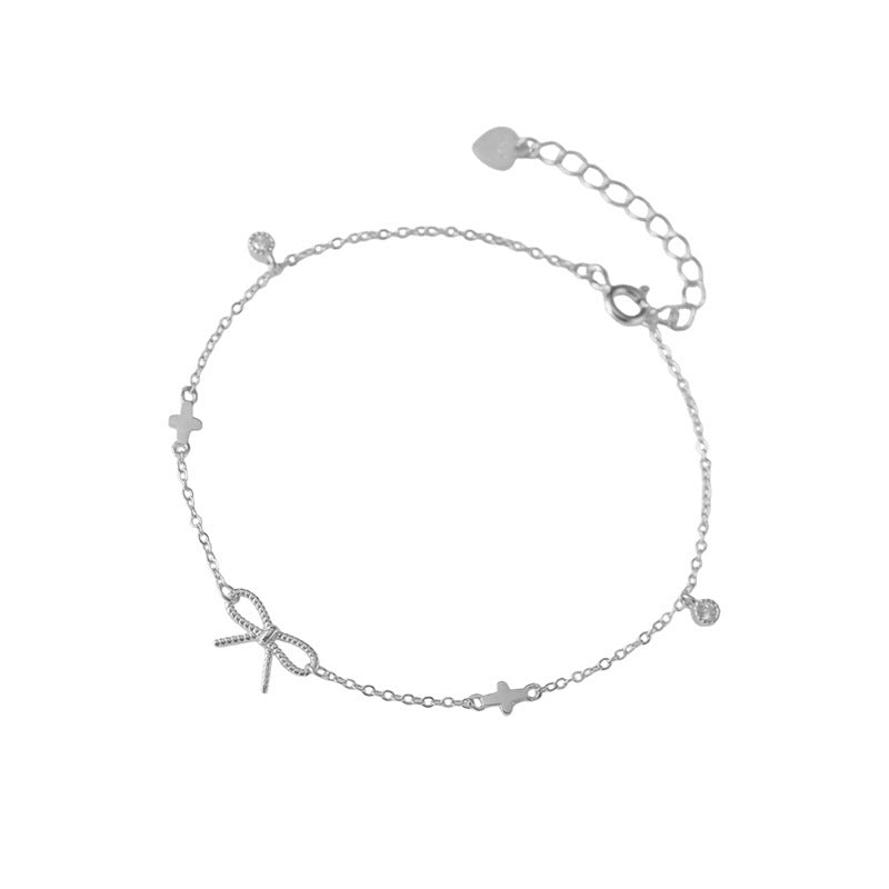 E廠【XDQ0637S】S925純銀韓系甜美麻花蝴蝶結手鍊女簡約氣質十字ins百搭手飾
 25.11-3