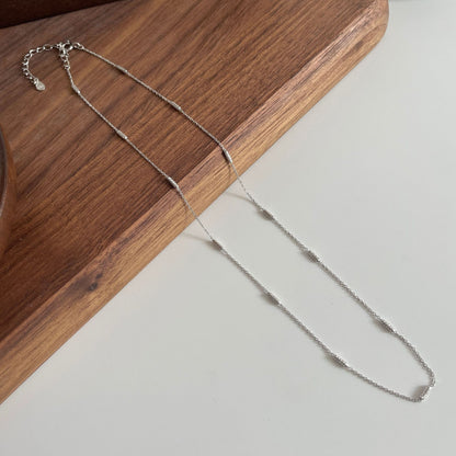 F廠【DQ2131N】S925純銀車花珠間珠十字鏈素鏈時尚簡約撞擊色疊戴鎖骨鍊女 25.02-3