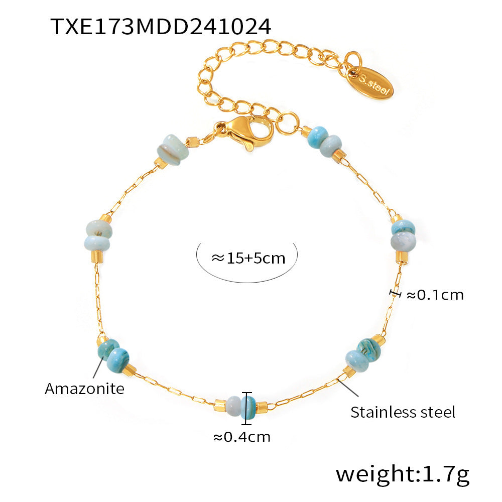 B廠【TXP170】彩色天然石輕奢感雙層項鍊手鍊不銹鋼手工鏈條套裝 24.11-3