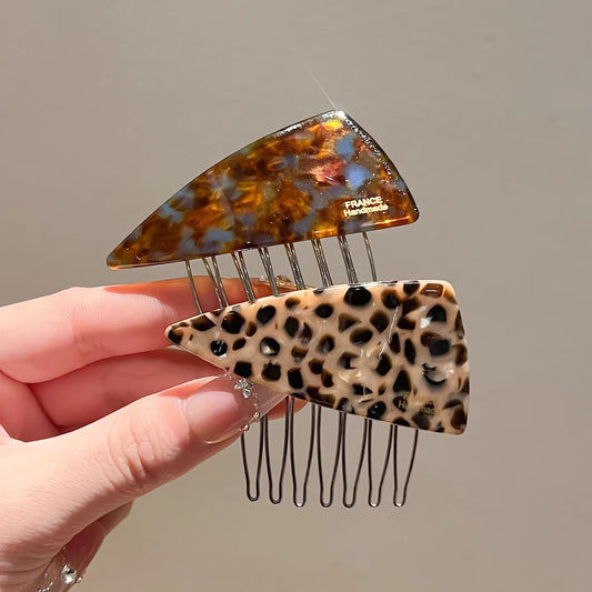 C廠【P111】醋酸藍棕三角髮梳髮夾女側邊碎髮瀏海夾高顱頂倒插梳新款百搭髮飾
 26.04-3