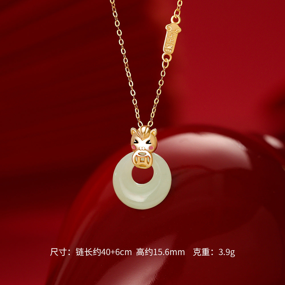 D廠【YC3535N】原創足銀S999小馬平安扣項鍊輕奢小眾獨特設計感本命年鎖骨鏈
 25.12-1