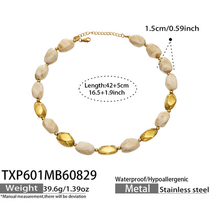 B廠【TXP601】歐美高級感小眾不鏽鋼鍍18k金樹脂橢圓串珠項鍊手鍊飾品首飾套裝
 26.09-1
