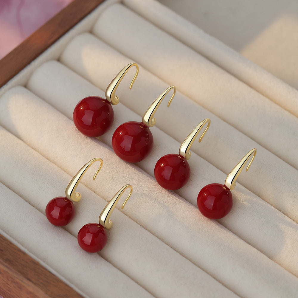D廠【YC2883E】純銀S925紅豆一字耳鉤個性復古秋冬極簡顯瘦溫柔精美耳飾
 26.01-2