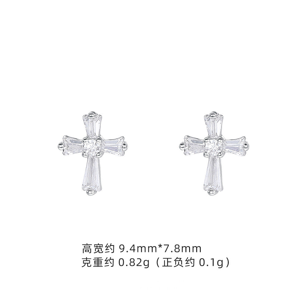 E廠【XDQ10071E】S999純銀十字架系列耳環甜酷風滴黑油耳骨釘男女疊戴百搭耳飾
 26.01-1