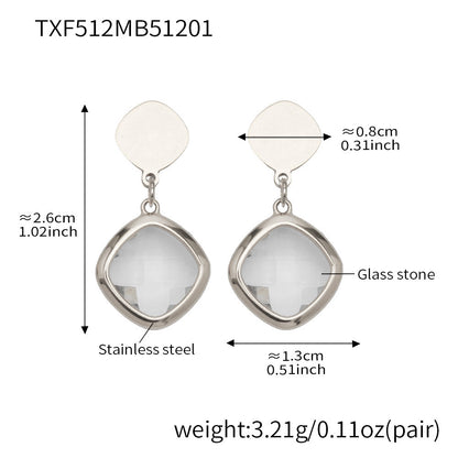 B廠【TXP512】不銹鋼正方形切面玻璃石手鍊項鍊耳環套裝歐美風潮酷氣質珠寶首飾
 25.12-2