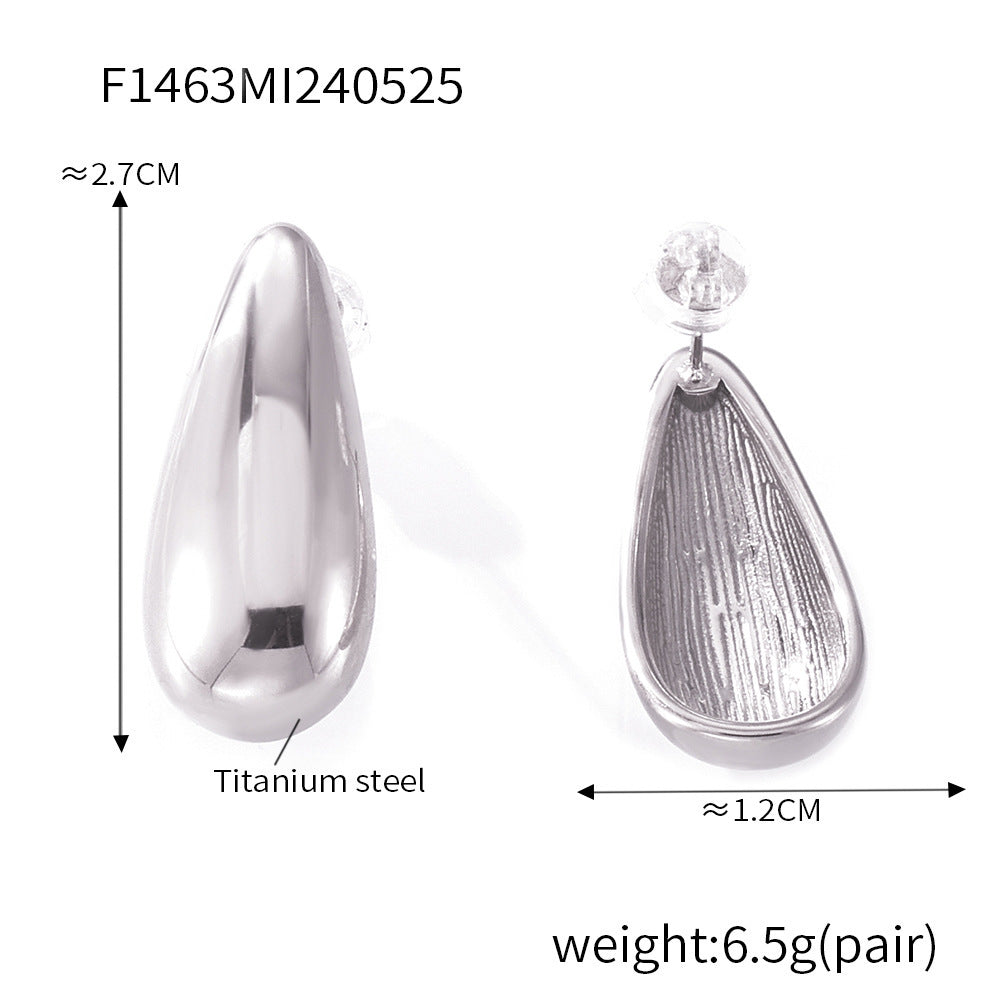 B廠【F1463】法式冷淡風瓜子鈦鋼耳環小眾設計感個性光面耳環女不褪色水滴耳飾 24.05-5