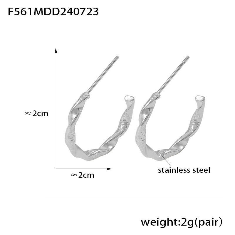 B廠【F561】跨國新款幾何C型扭紋耳環歐美風簡約設計感不鏽鋼鍍18k真金耳環女 24.07-5