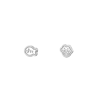 E廠【XDQ10996E】S999純銀簡約貓爪小魚不對稱耳環女甜美可愛日常通勤耳環百搭
 25.11-2