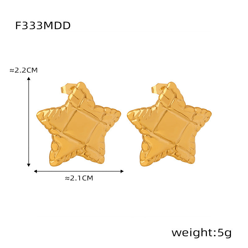 B廠【F333】歐美風時尚百搭星星紋理耳環氣質輕奢風鈦鋼鍍18k金不掉色耳釘女 24.02-4