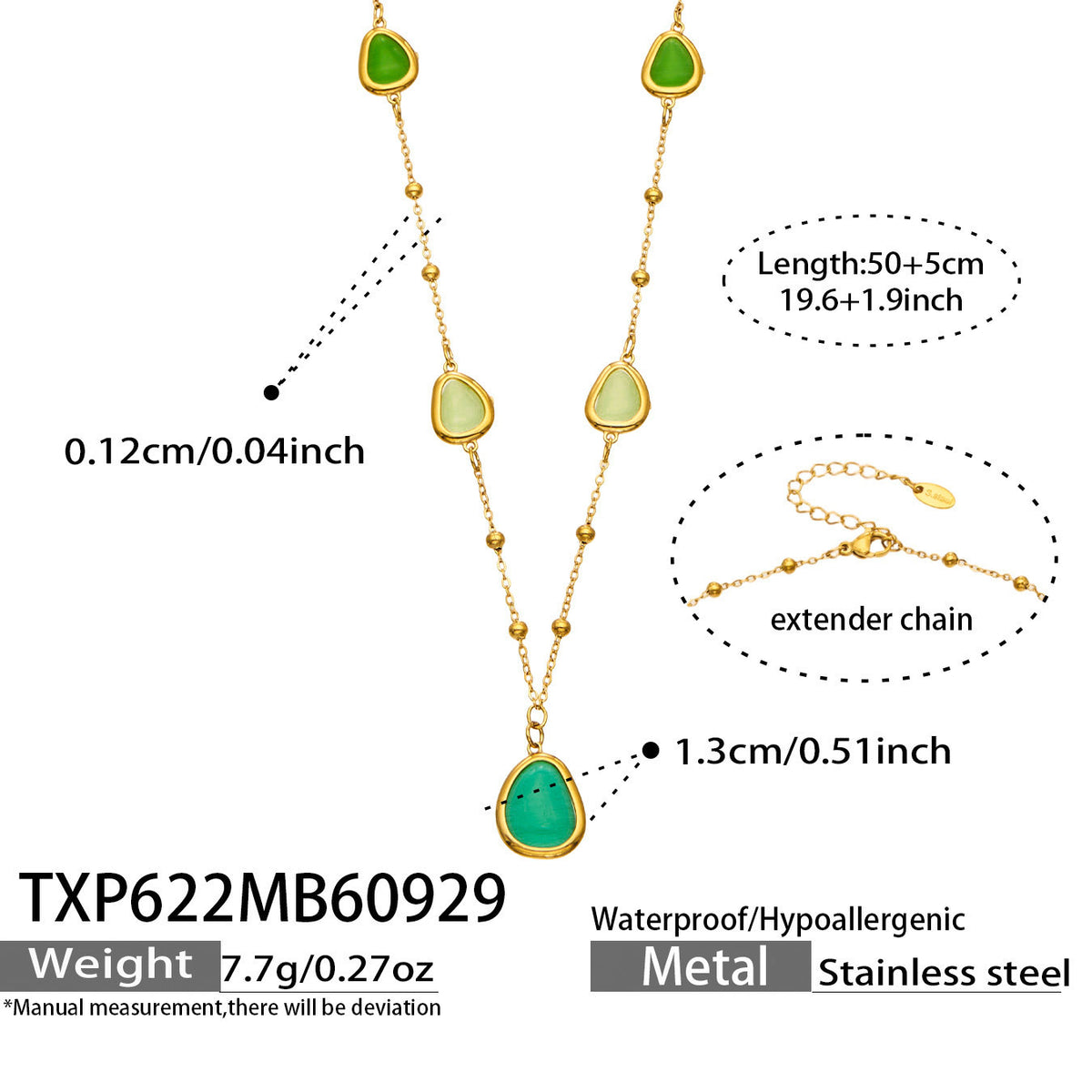 B廠【TXP622】幾何方形切面貓眼石不鏽鋼鍍18k金手鍊項鍊套裝 
 26.10-2