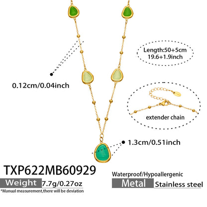 B廠【TXP622】幾何方形切面貓眼石不鏽鋼鍍18k金手鍊項鍊套裝 
 26.10-2