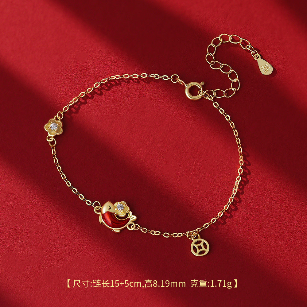 D廠【YC3291N】原創足銀S999錦上添花耳環輕奢國風錦鯉銅錢花朵手鍊鎖骨鏈
 26.01-1