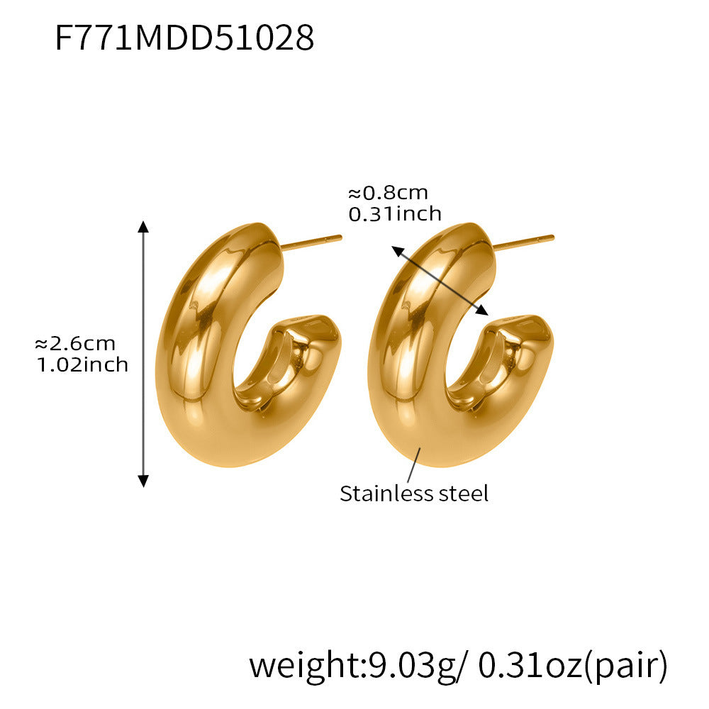B廠【F771】不鏽鋼胖胖C型空心耳環歐美風時尚氣質圈圈耳飾鍍18k真金
 25.11-1