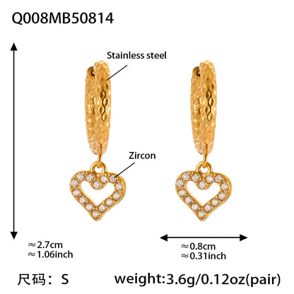 B廠【Q007】氣質簡約精緻小巧光面愛心吊墜耳環耳環鑲嵌鋯石不銹鋼耳環 25.08-5