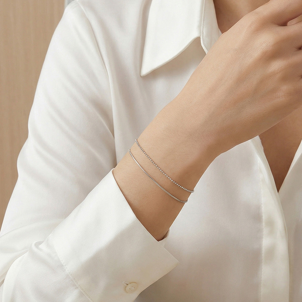 B廠【E121】歐美風不銹鋼S鏈方蛇鏈手鍊雙層疊戴chic時尚輕奢百搭個性手飾女
 26.02-1