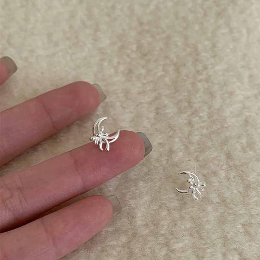 F廠【DQ10759E】簡約小眾蝴蝶結月亮耳環女S925純銀甜美輕奢感月牙百搭耳飾潮 25.04-4