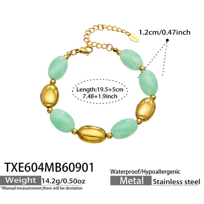 B廠【TXP604】歐美跨境多巴胺串珠不銹鋼鍍金項鍊時尚百搭甜美鎖骨鏈手鍊女套裝
 26.09-1