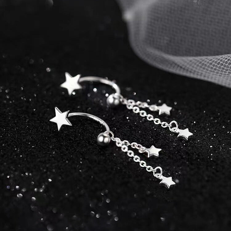 E廠【XDQ11645E】小眾設計925純銀星星流蘇耳環女後掛五角星流蘇ins耳環耳飾
 26.03-2