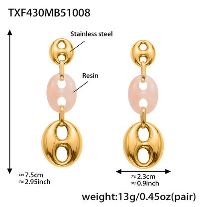 B廠【TXP430】不銹鋼豬鼻子樹脂項鍊多色時尚手工鍊鍍18k金項鍊手鍊耳環
 25.10-3