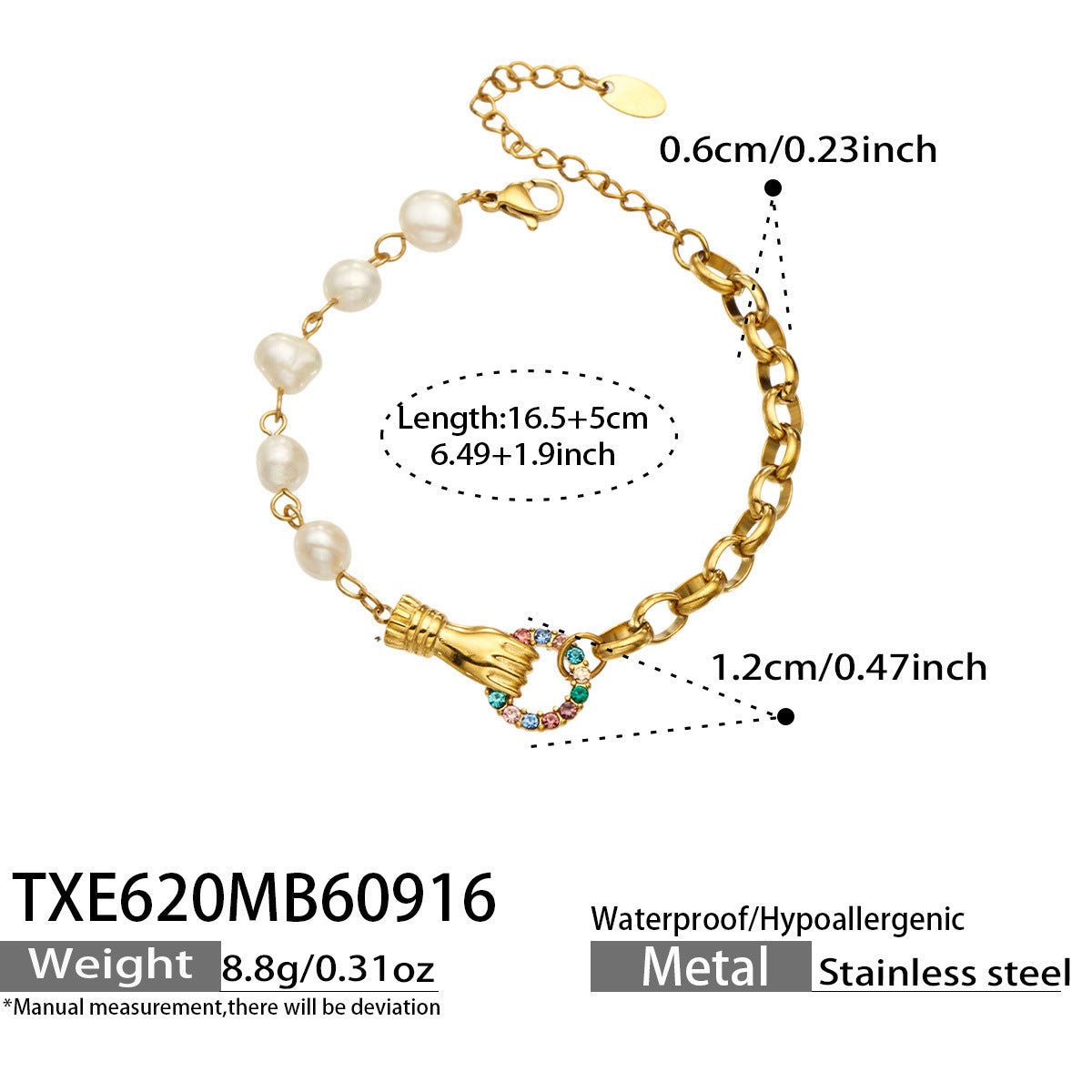 B廠【TXP620】 手掌握環淡水珍珠鋯石鏈條手鍊項鍊套裝
 26.09-4